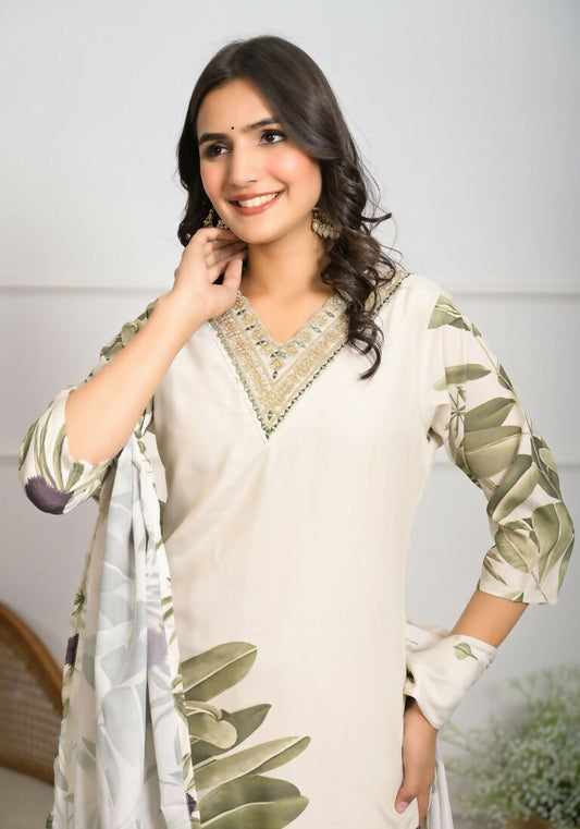 Festive Wear Ethnic White frencs crepe With Cotton Lining Stitched Suit With Dupatta - Tanisha | Swadesiicart