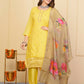 Yellow Viscose Organza Jacquard Embroidered Stitched Suit With Dupatta - Tanisha | Swadesiicart