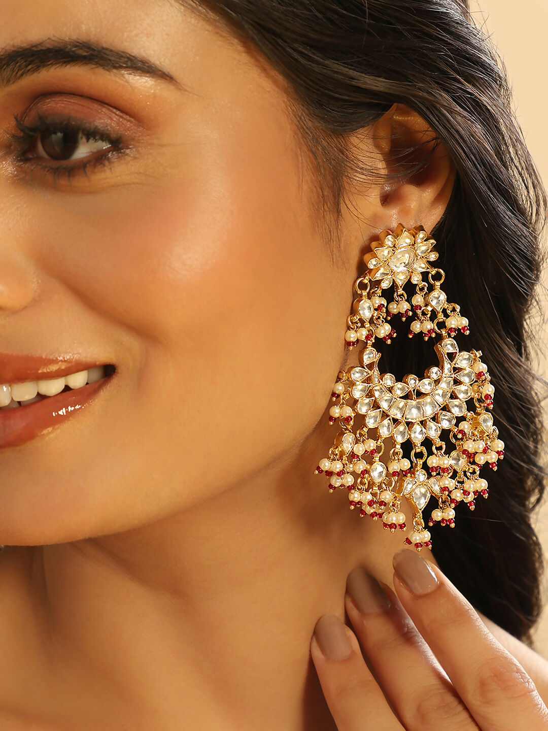 Nuyug 22K Gold Plated Pearl Empress Chandbali Earrings | Swadesiicart