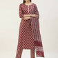 FIORRA Women's Maroon Cotton Straight Kurta Pant With Dupatta - Swadesiicart