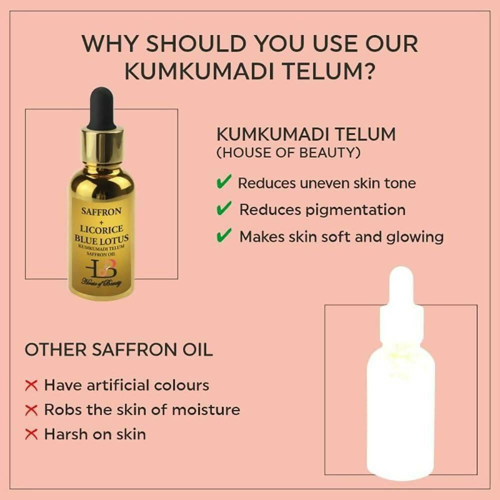 House of Beauty Kumkumadi Telum (Saffron Oil), Saffron Night Serum Facial Oil - Swadesiicart