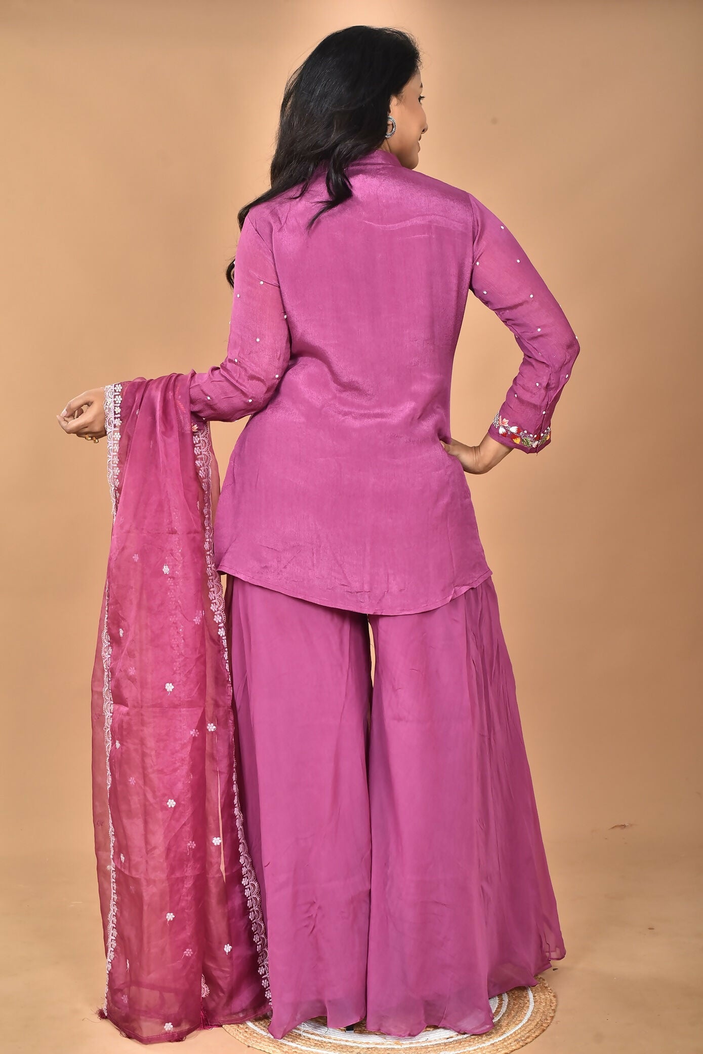 Morchari Women And Hand Embroidery Palazzo Set-Purple - Swadesiicart