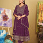 Jyoti Fashion Women's Purple Georgette Embroidered Anarkali Kurta Pant Set With Dupatta | Swadesiicart