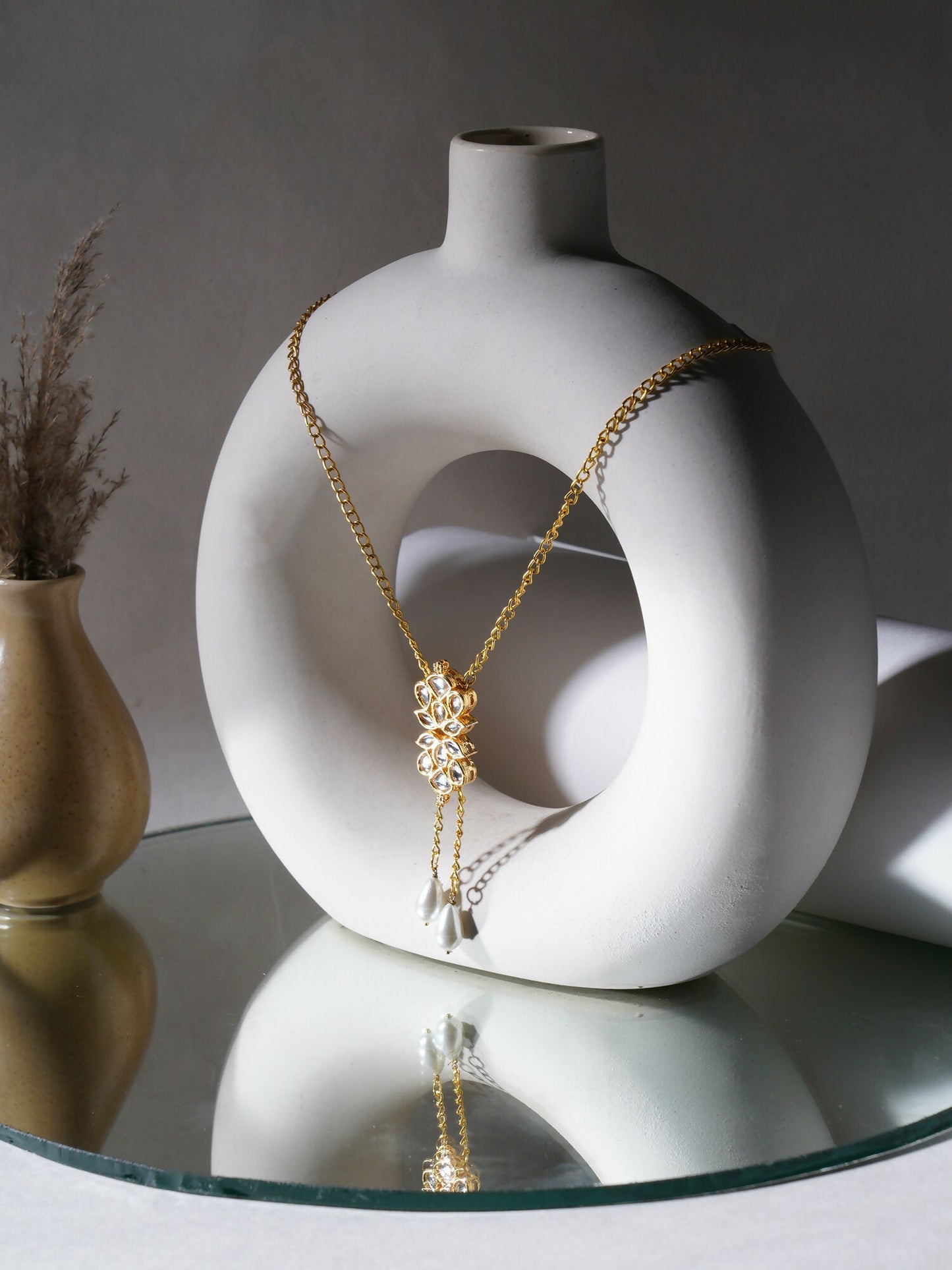 Long Kundan Neckpiece (Gold) - Ruby Raang | Swadesiicart
