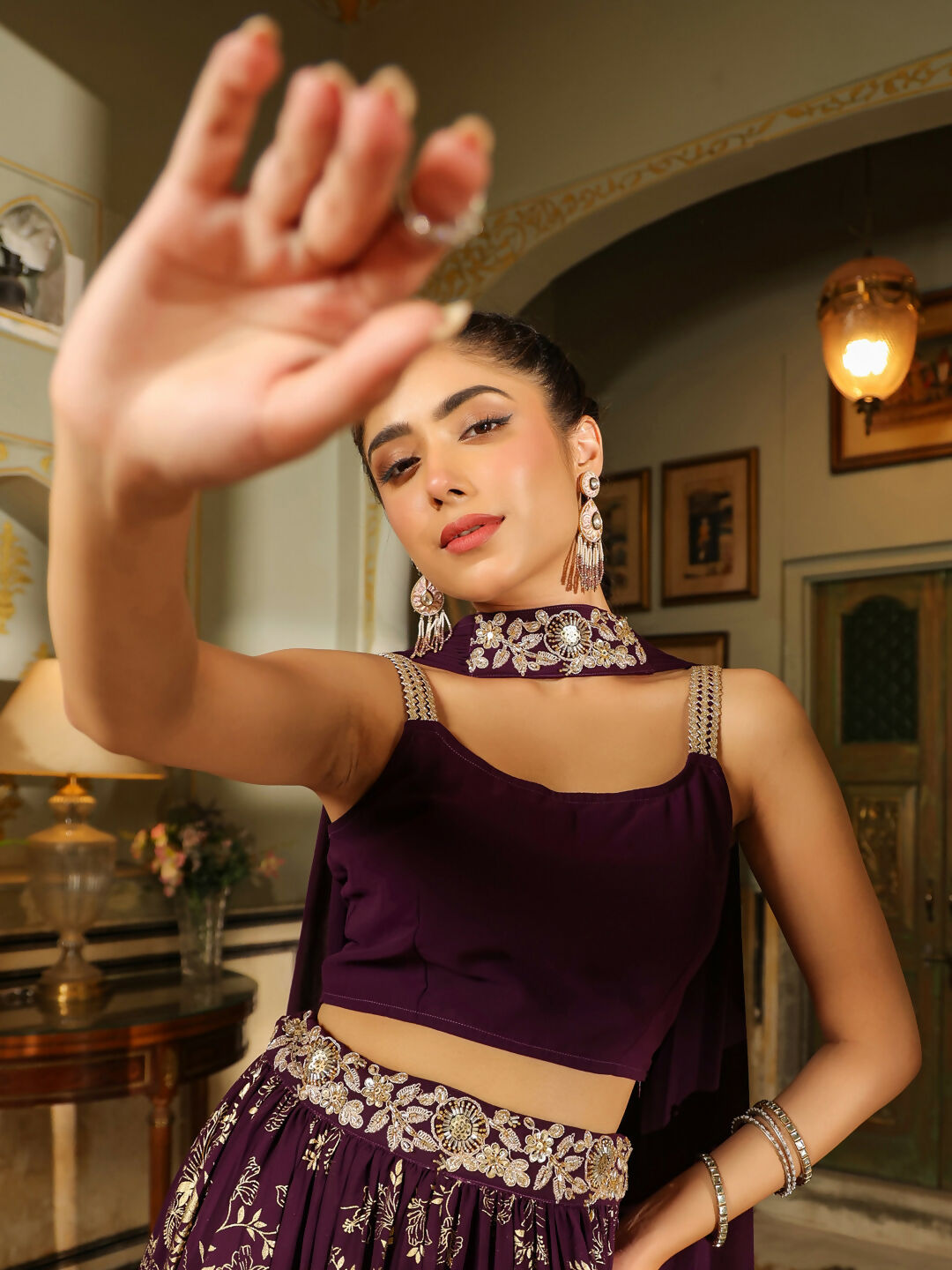 Janasya Purple Georgette Solid Lehenga Choli Dupatta | Swadesiicart