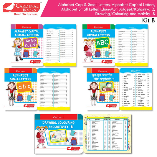 Cardinal Books Preschool Learning Junior KG (LKG) Kit C Set of 16| Ages 4-5 Years| Alphabet| Number| Rhymes and Stories| Phonic| Hindi Varnmala - Swadesiicart