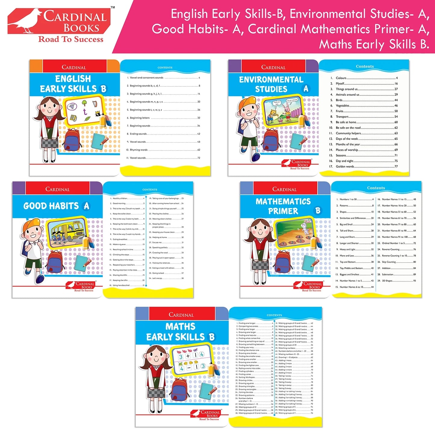 Cardinal Books Preschool Learning Junior KG (LKG) Kit C Set of 16| Ages 4-5 Years| Alphabet| Number| Rhymes and Stories| Phonic| Hindi Varnmala - Swadesiicart
