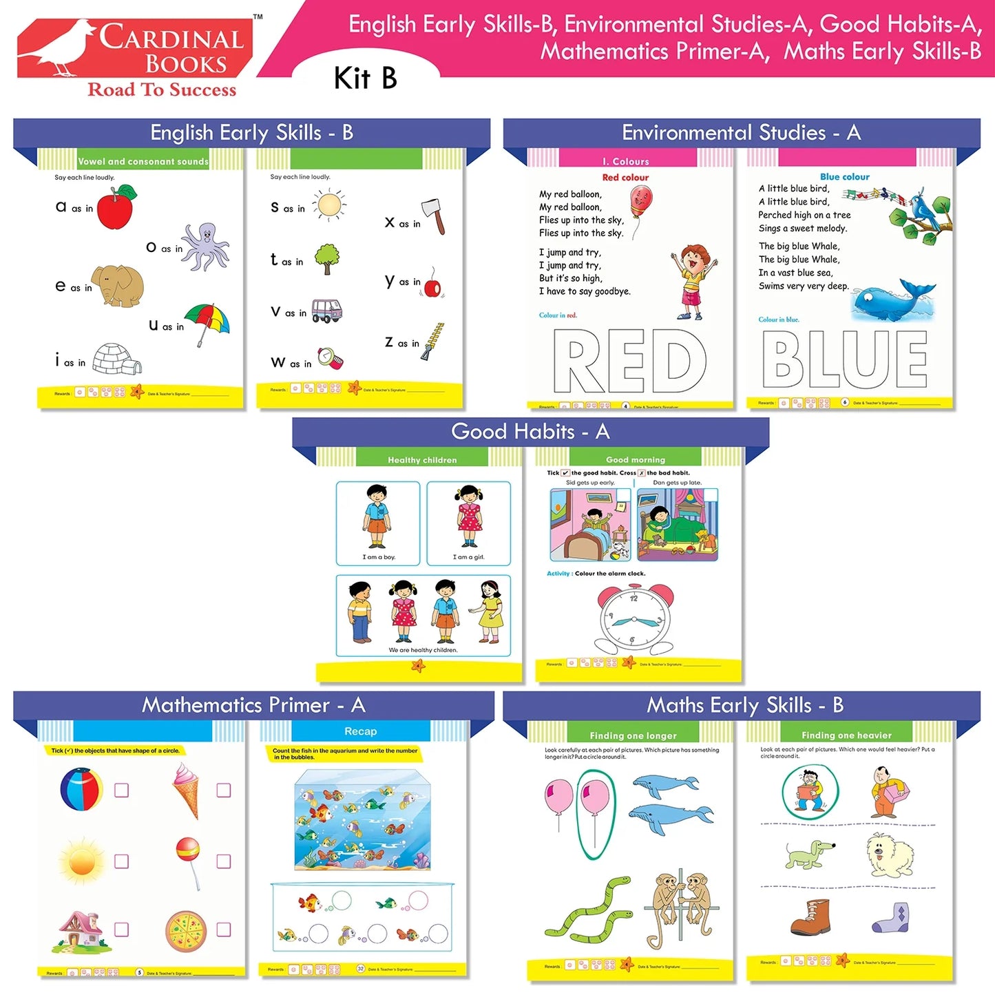 Cardinal Books Preschool Learning Junior KG (LKG) Kit C Set of 16| Ages 4-5 Years| Alphabet| Number| Rhymes and Stories| Phonic| Hindi Varnmala - Swadesiicart