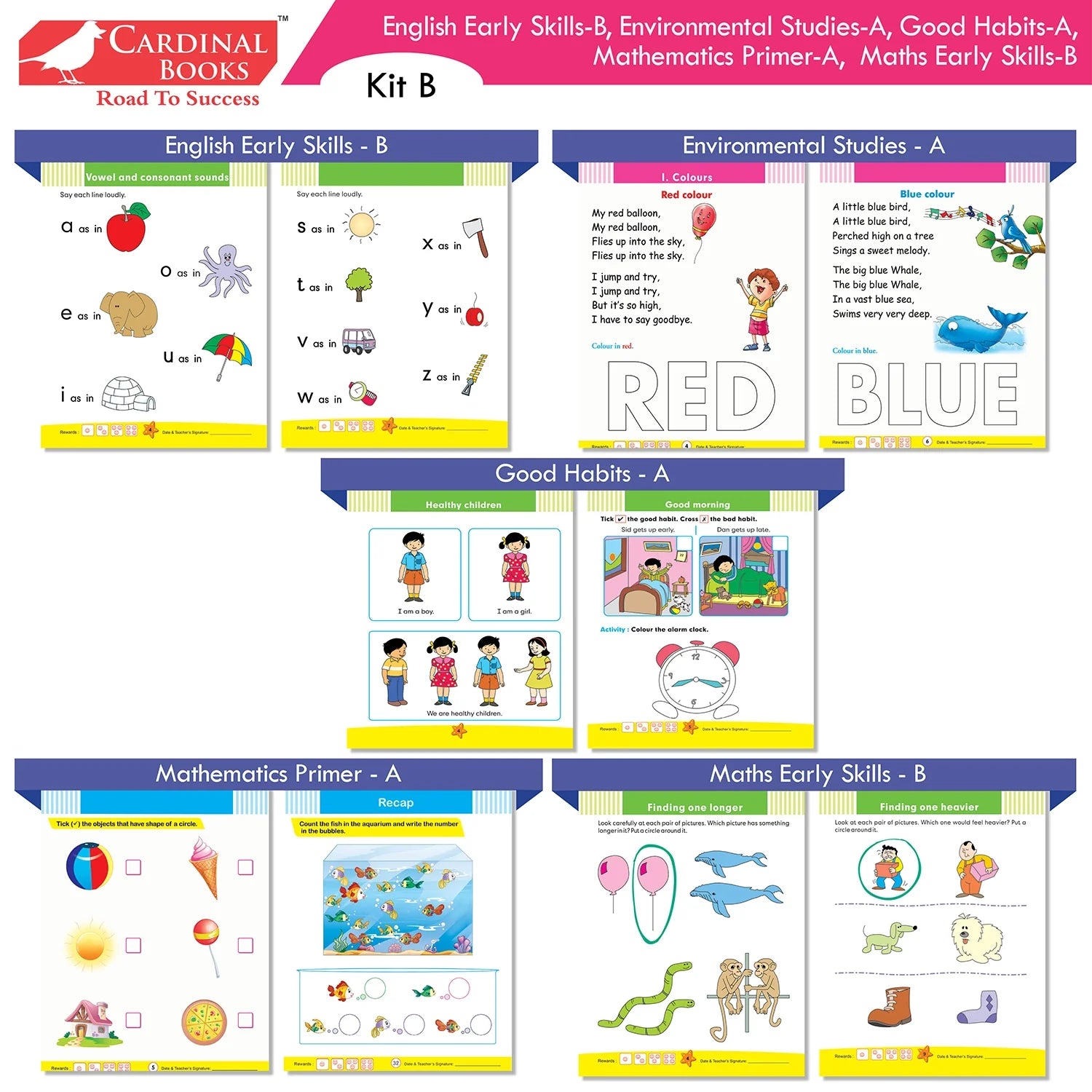 Cardinal Books Preschool Learning Junior KG (LKG) Kit C Set of 16| Ages 4-5 Years| Alphabet| Number| Rhymes and Stories| Phonic| Hindi Varnmala - Swadesiicart