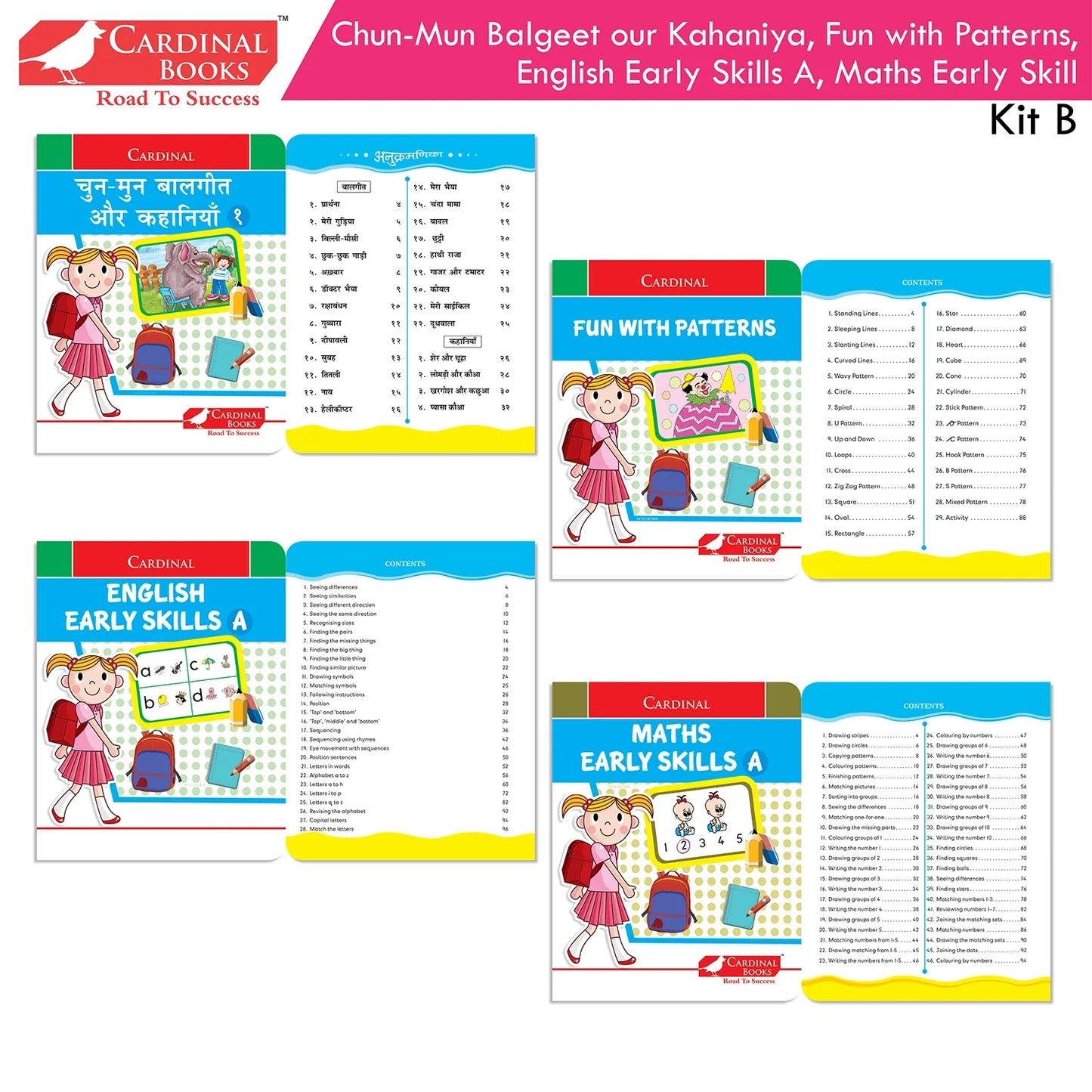 Cardinal Books Preschool Learning Nursery Kit B Set of 8|Alphabet | Numbers| Rhymes & Stories| Colouring| Phonic Book Ages 3-4 Years - Swadesiicart