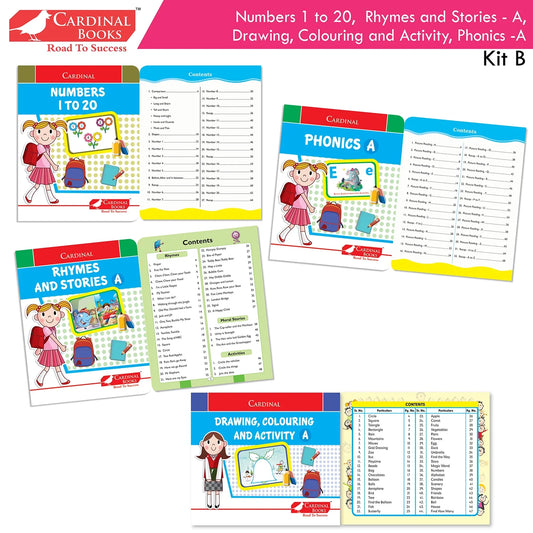 Cardinal Books Preschool Learning Nursery Kit B Set of 8|Alphabet | Numbers| Rhymes & Stories| Colouring| Phonic Book Ages 3-4 Years - Swadesiicart