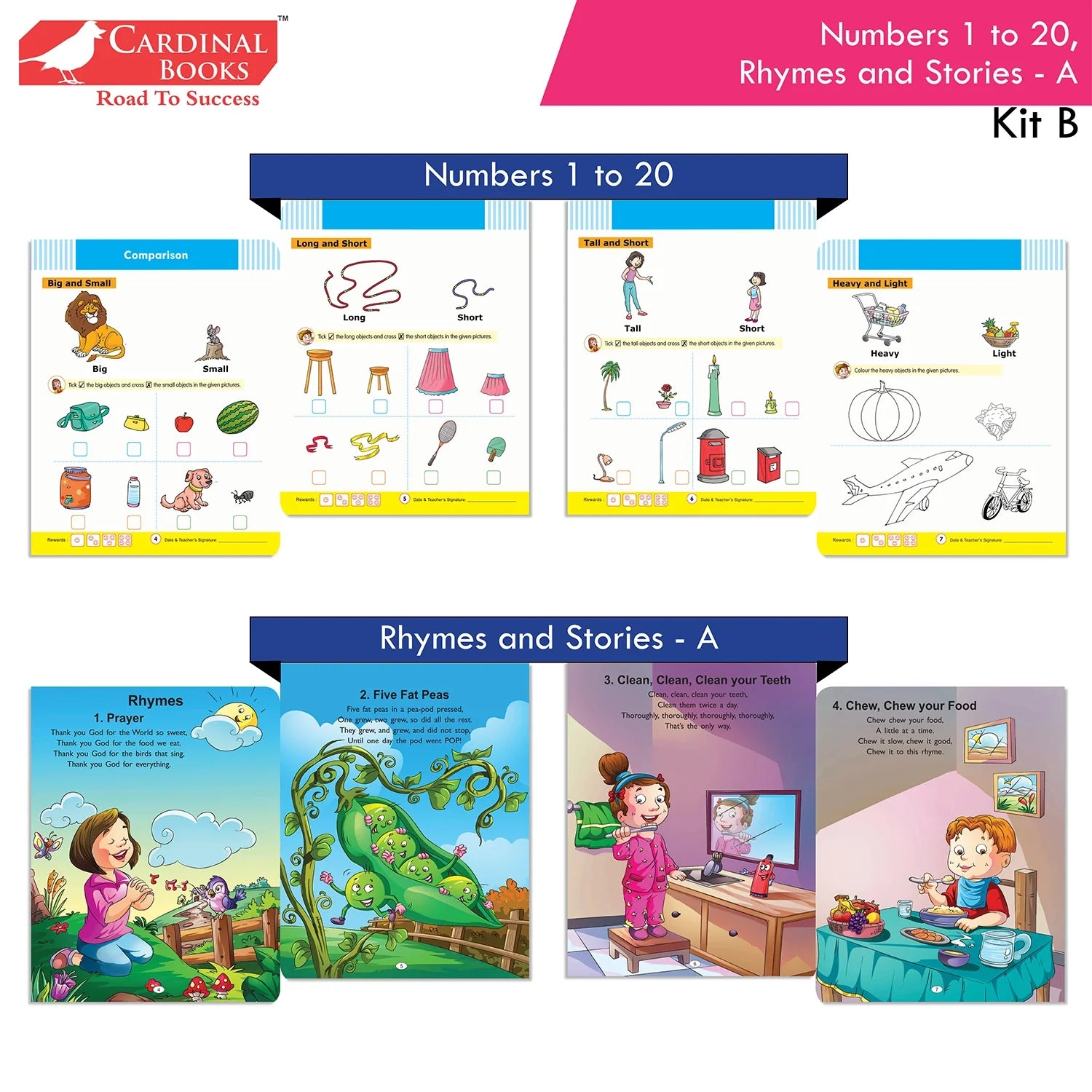 Cardinal Books Preschool Learning Nursery Kit B Set of 8|Alphabet | Numbers| Rhymes & Stories| Colouring| Phonic Book Ages 3-4 Years - Swadesiicart
