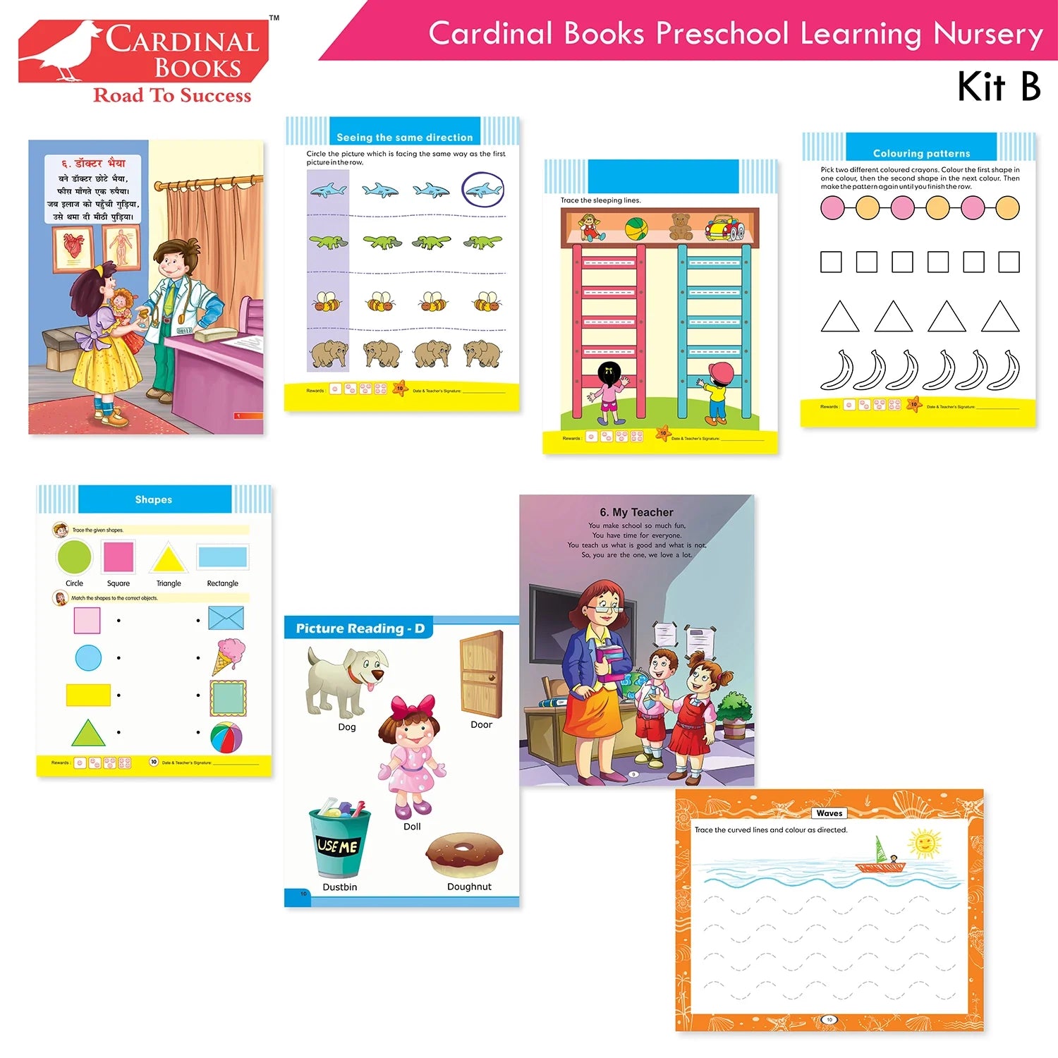 Cardinal Books Preschool Learning Nursery Kit B Set of 8|Alphabet | Numbers| Rhymes & Stories| Colouring| Phonic Book Ages 3-4 Years - Swadesiicart