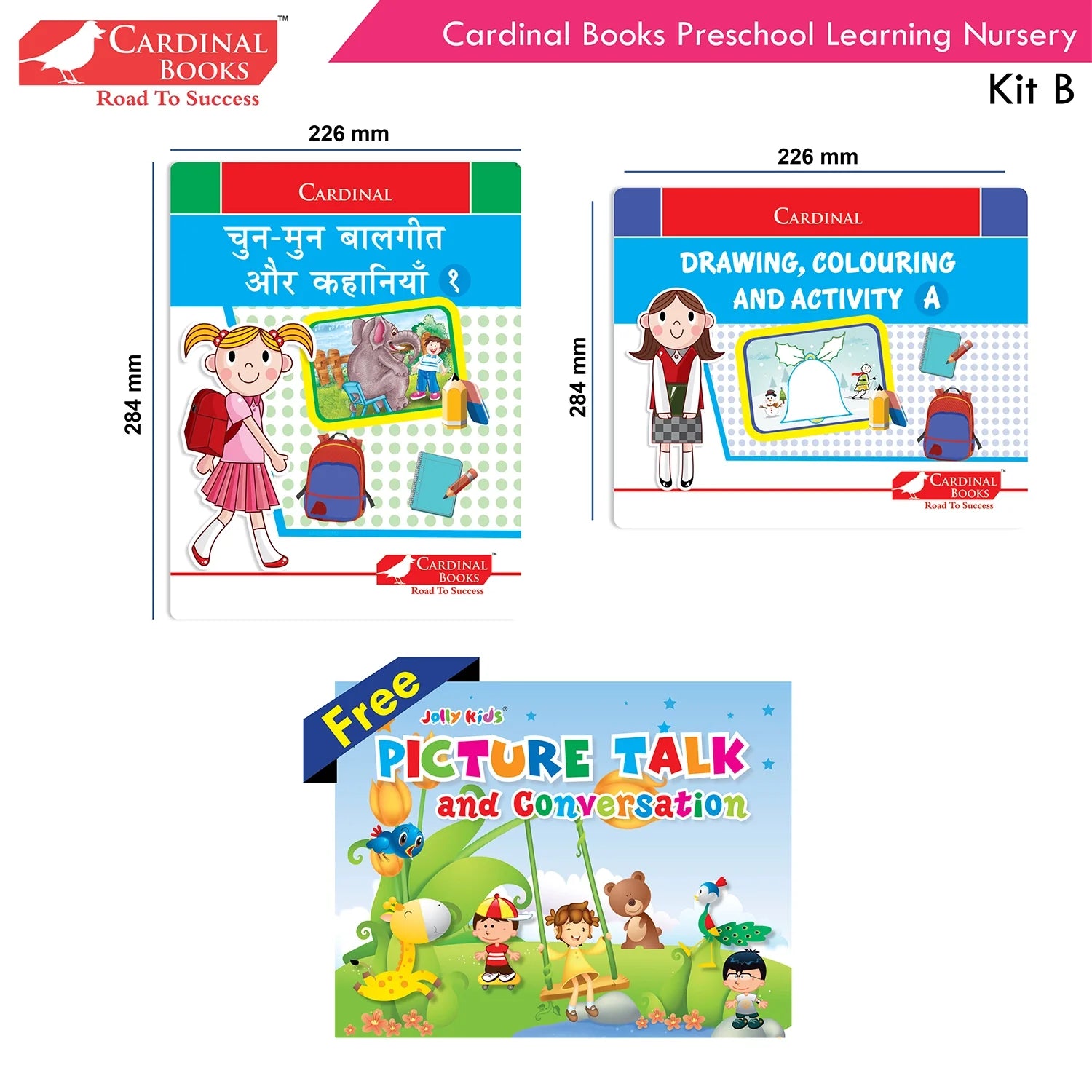 Cardinal Books Preschool Learning Nursery Kit B Set of 8|Alphabet | Numbers| Rhymes & Stories| Colouring| Phonic Book Ages 3-4 Years - Swadesiicart