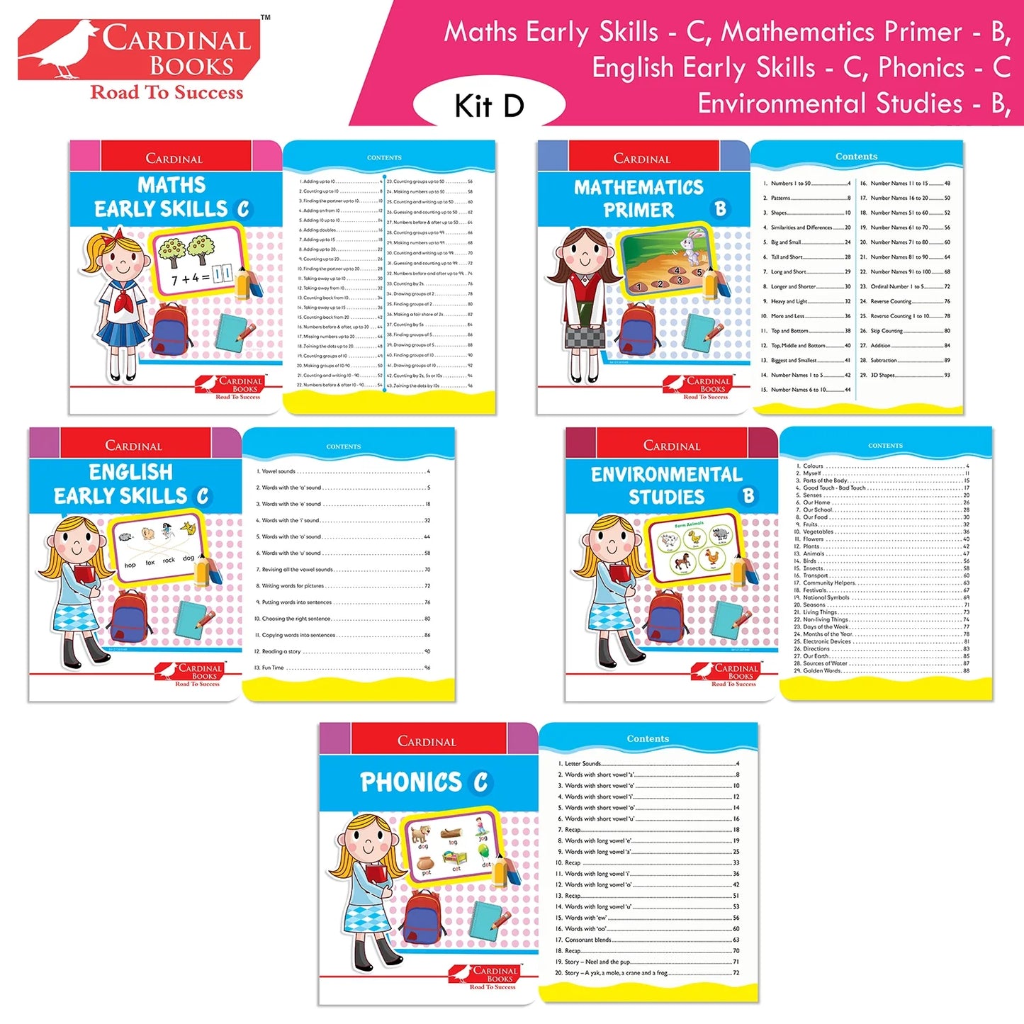 Cardinal Books Preschool Learning Senior KG (UKG) Kit D Set of 16| Cursive Alphabet| Number|Rhymes and Stories| Phonic|Ages 5-6 Years + - Swadesiicart