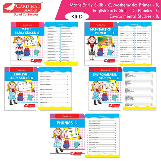 Cardinal Books Preschool Learning Senior KG (UKG) Kit D Set of 16| Cursive Alphabet| Number|Rhymes and Stories| Phonic|Ages 5-6 Years + - Swadesiicart