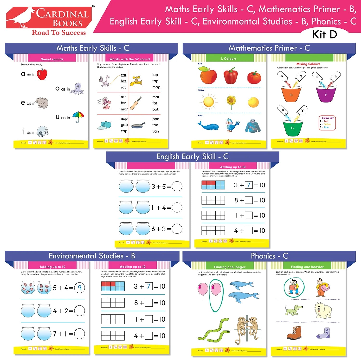 Cardinal Books Preschool Learning Senior KG (UKG) Kit D Set of 16| Cursive Alphabet| Number|Rhymes and Stories| Phonic|Ages 5-6 Years + - Swadesiicart