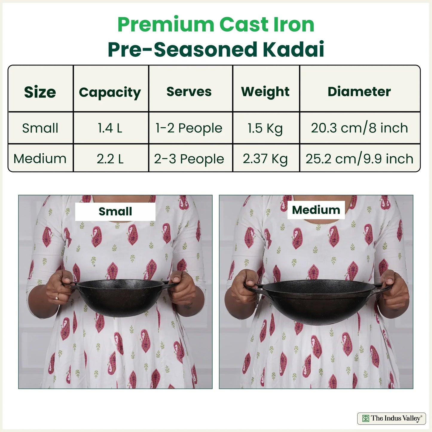 The Indus Valley CASTrong Cast Iron Kadai, Pre-seasoned, Nonstick, 100% Pure, Toxin-free, 20.3cm, 1.4L, 1.5kg