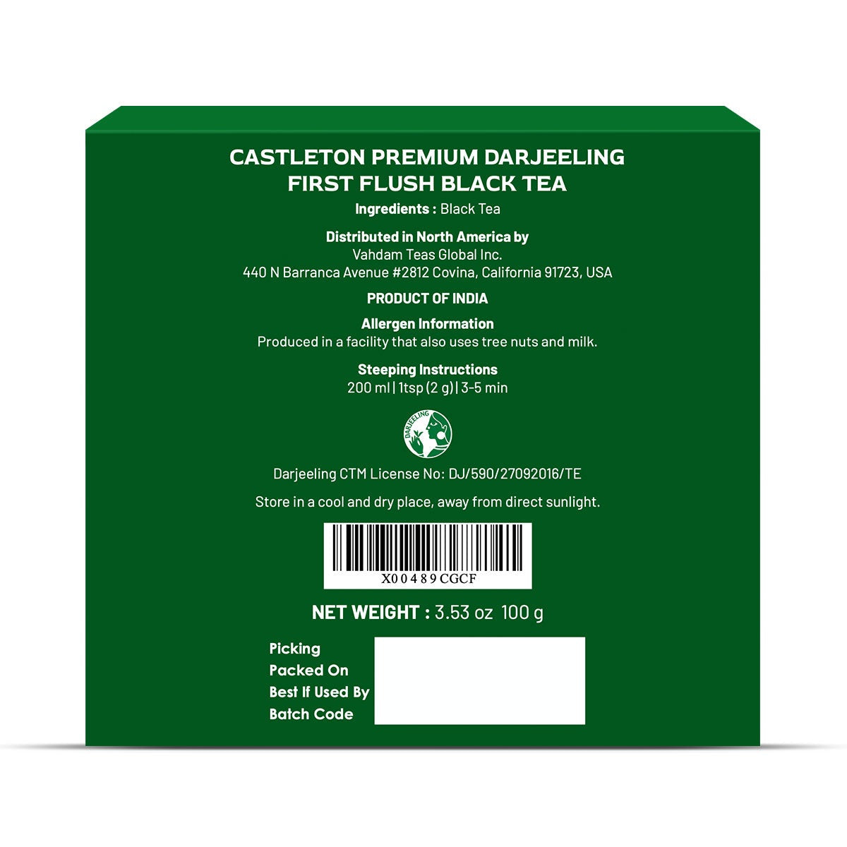 2026 Castleton Premium Darjeeling First Flush Black Tea DJ FF BT-100g