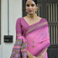 Vishnu Weaves Women's Pink Handloom Raw Silk Saree with Blouse - Swadesiicart