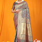 Jyoti Fashion Women's Grey Kanjivaram Silk Zari Woven Saree with Blouse | Swadesiicart