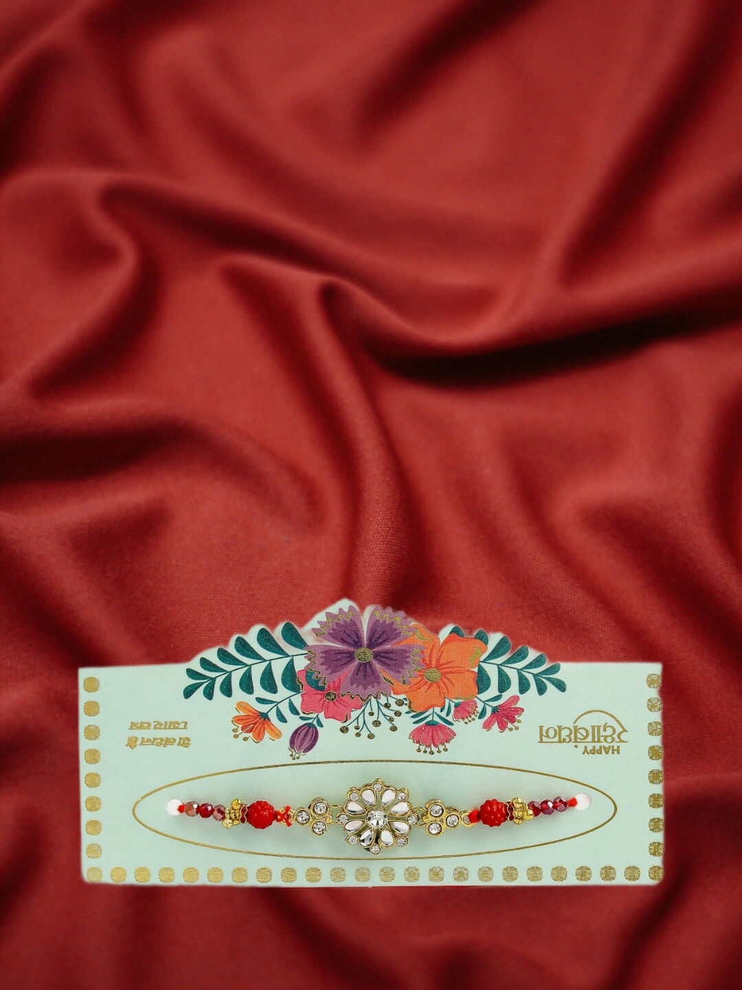 NVR Men Gold-Toned Stone-Studded Rakhi With Roli Chawal | Swadesiicart