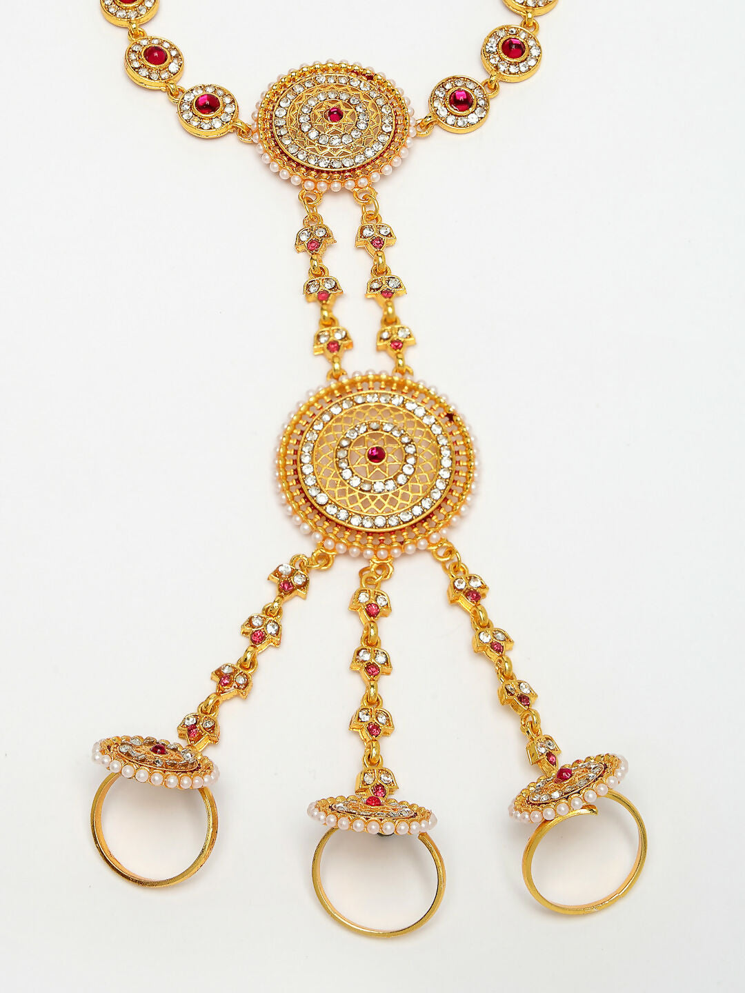 NVR Women's Gold-Polished CZ Stone-Studded Handcrafted Ring Bracelet - Swadesiicart
