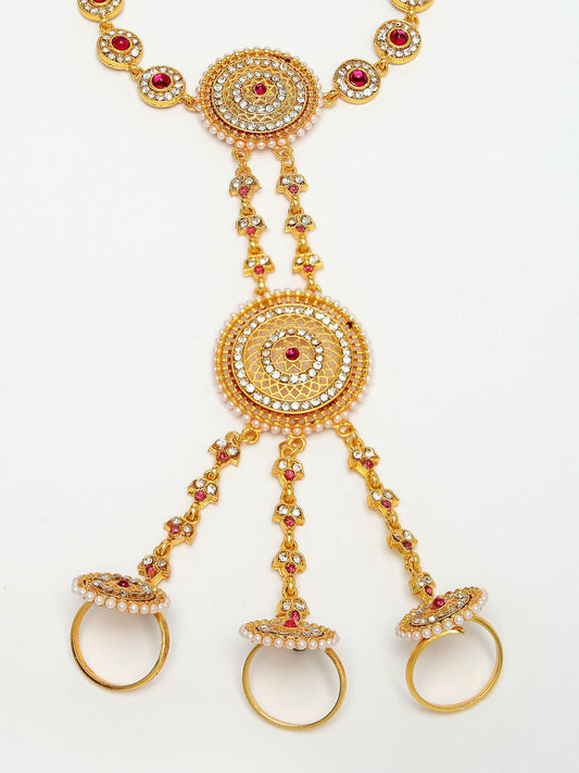 NVR Women's Gold-Polished CZ Stone-Studded Handcrafted Ring Bracelet - Swadesiicart