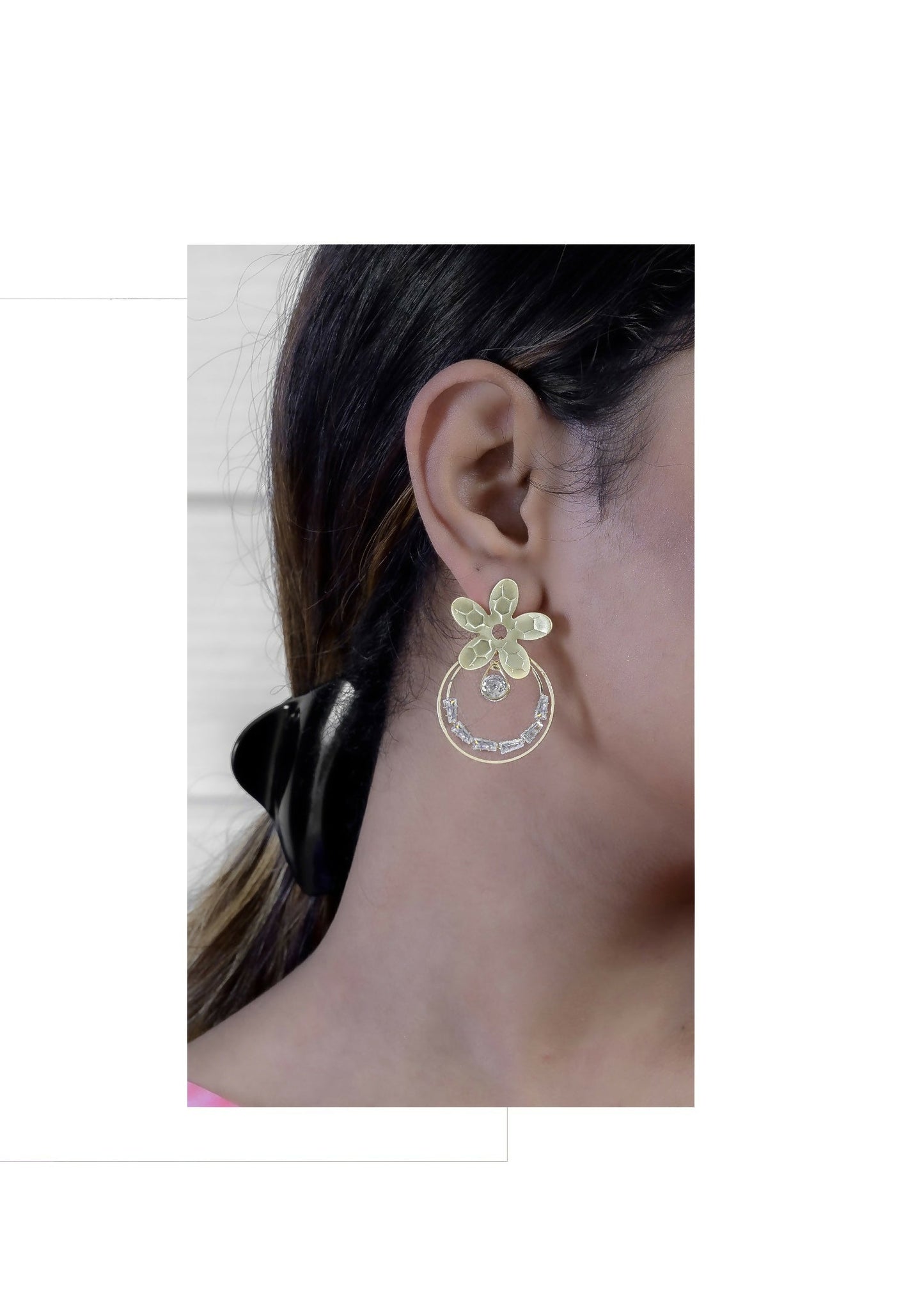 Joban Fashion Women Brass Golden White Ad Earrings - Swadesiicart