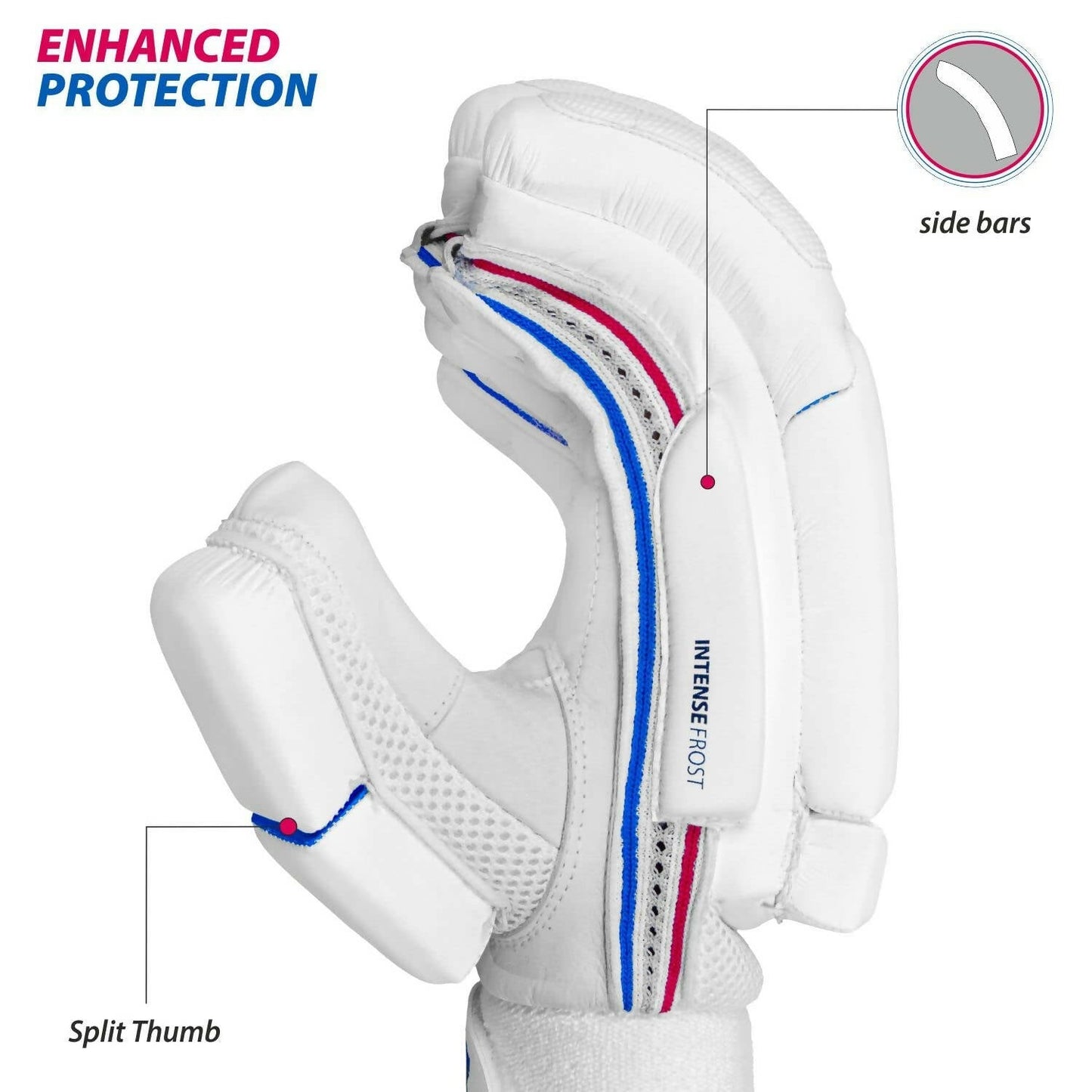 DSC Intense Frost Leather Cricket Batting Gloves for Mens - Right Hand, White, One Size - Swadesiicart
