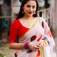 White Pure Linen Ethnic Motifs Saree with Unstitched Blouse - Hiral Fashion | Swadesiicart
