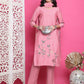 Jyoti Fashion Women's Pink Muslin Floral Print with Jari & Crystal work Kurta with Trouser & Dupatta | Swadesiicart