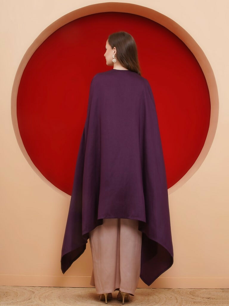 Joban Fashion Purple and Rose Gold Skirt set with Cape - Swadesiicart