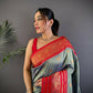 Joban Fashion Banarasi Grey Woven Soft Silk Saree | Swadesiicart