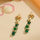 Ruby Raang 22k Gold Polished Long Kundan And Emerald Earrings | Swadesiicart