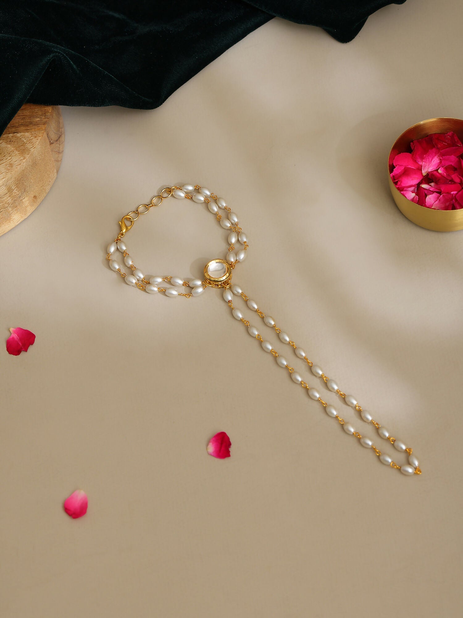 Ruby Raang Gold Kundan & Pearl Haath Phool | Swadesiicart