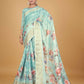 Blue Cotton Silk Digital Printed Saree With Unstitched Blouse Piece - Alisha