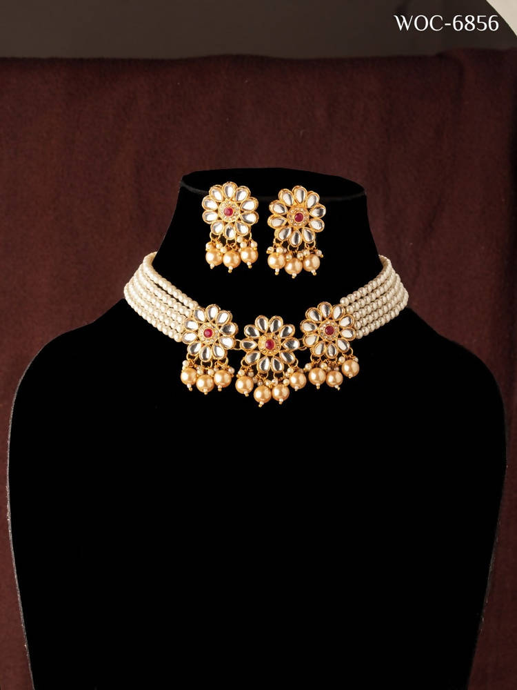 Mominos Fashion Johar Kamal Women's Golden Beads Pearls Gold-Polished Jewellery Set | Swadesiicart