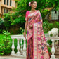 Vishnu Weaves Women's Pink Paithani Silk Zari Woven Saree with Unstitched Blouse - Swadesiicart