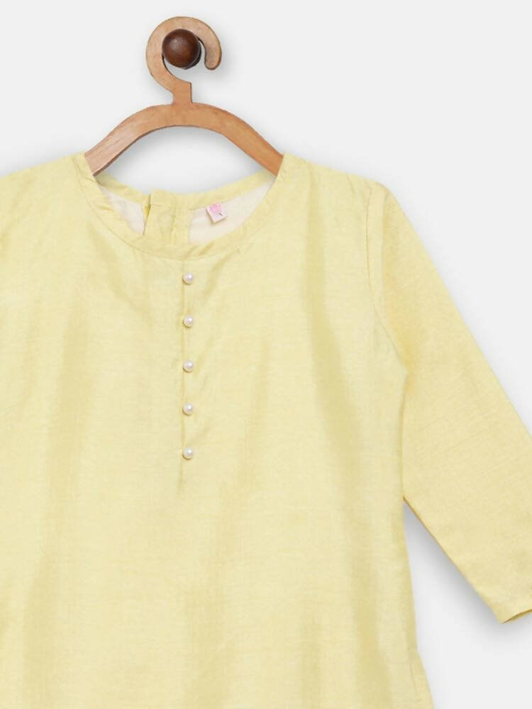 Ahalyaa Yellow Poly Silk Kids Kurta Pant With Dupatta For Girls | Swadesiicart