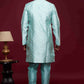 Raivat Ethnic Banarasi Jacquard Embroidery Semi Indo Western Sherwani In Sky Blue Colour | Swadesiicart