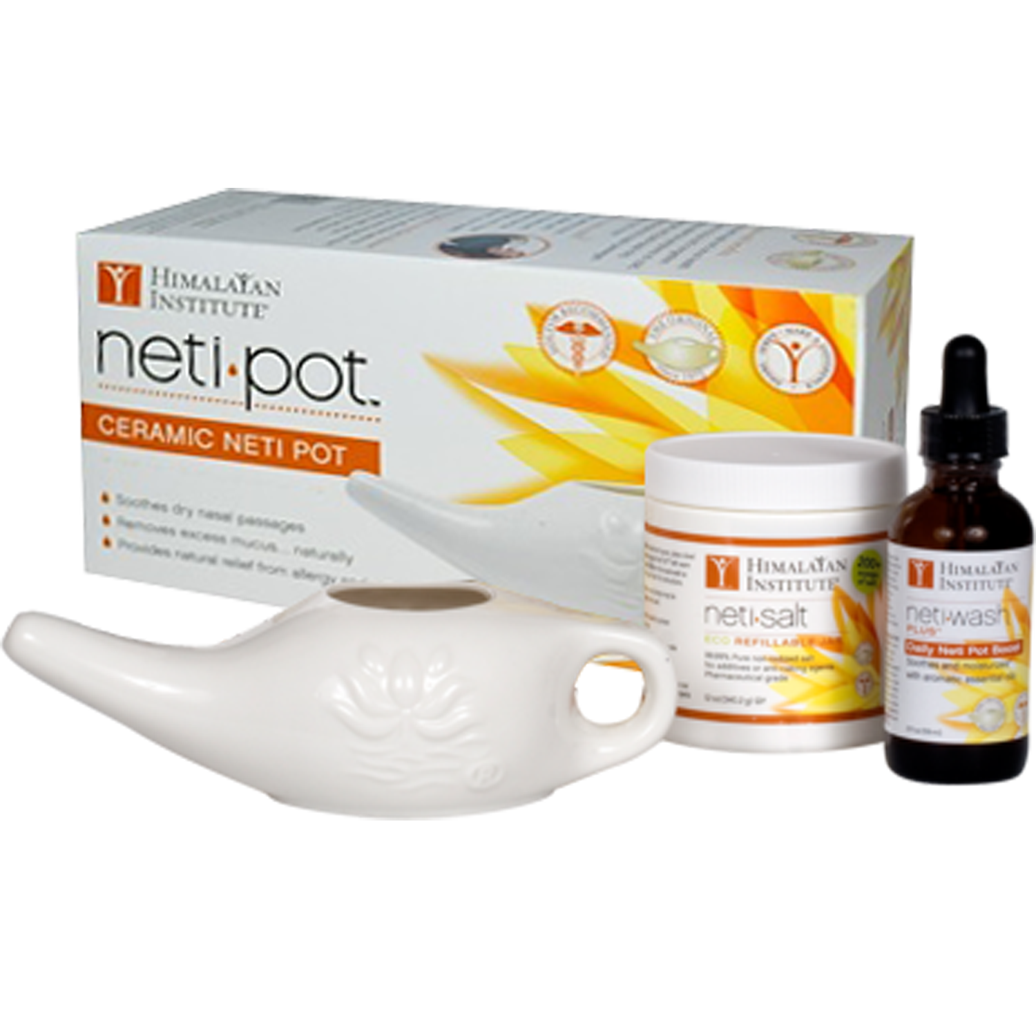 Himalayan Institute | Ceramic Cleansing System | Neti Pot | 3 Piece Kit