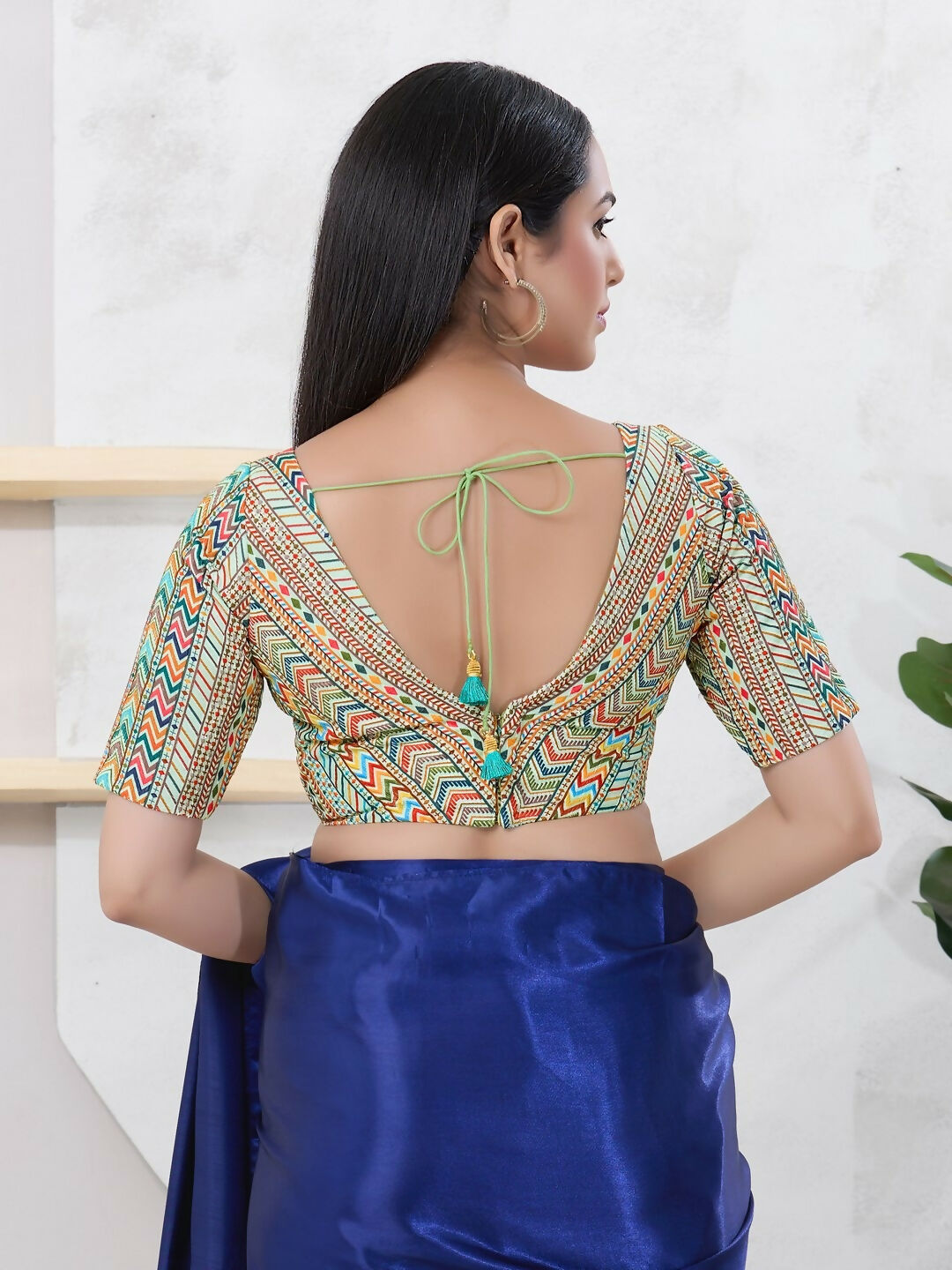 Joban Fashion Pista-Green Shift Elbow Sleeveless Back Open Blouse - Swadesiicart