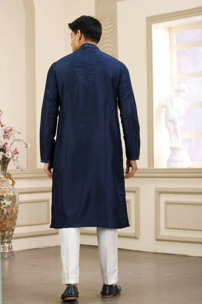 Raivat Ethnic Banarasi Art Silk Thread and Mirror Work Kurta Pajama In Blue Colour | Swadesiicart