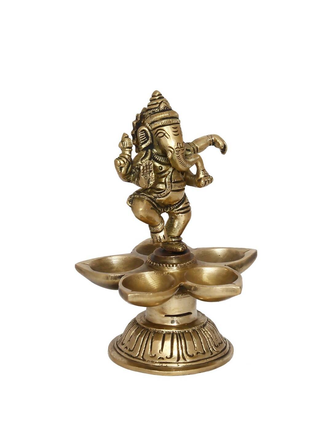 eCraftIndia Gold-Toned Handcrafted Dancing Lord Ganesha Showpiece With Diya | Swadesiicart
