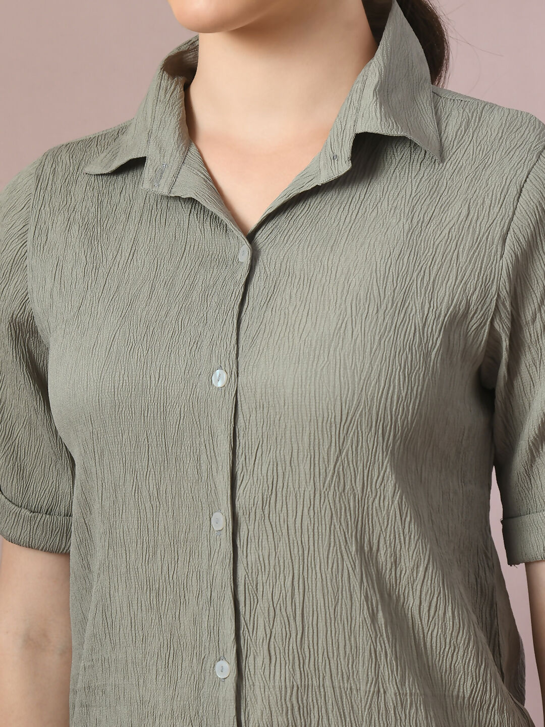 Myshka Women's Grey Solid Shirt Collar Party Shirt With Shorts Co-ord set - Swadesiicart