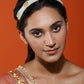 Gold-Polished White Kundan Studded Headband - Ruby Raang | Swadesiicart
