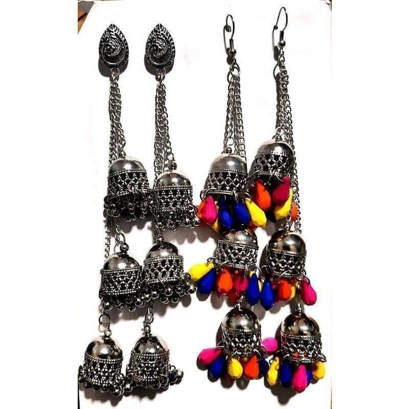 MS Fashion India Oxidised Silver Kashmiri Triple Jhumki Earrings | Swadesiicart