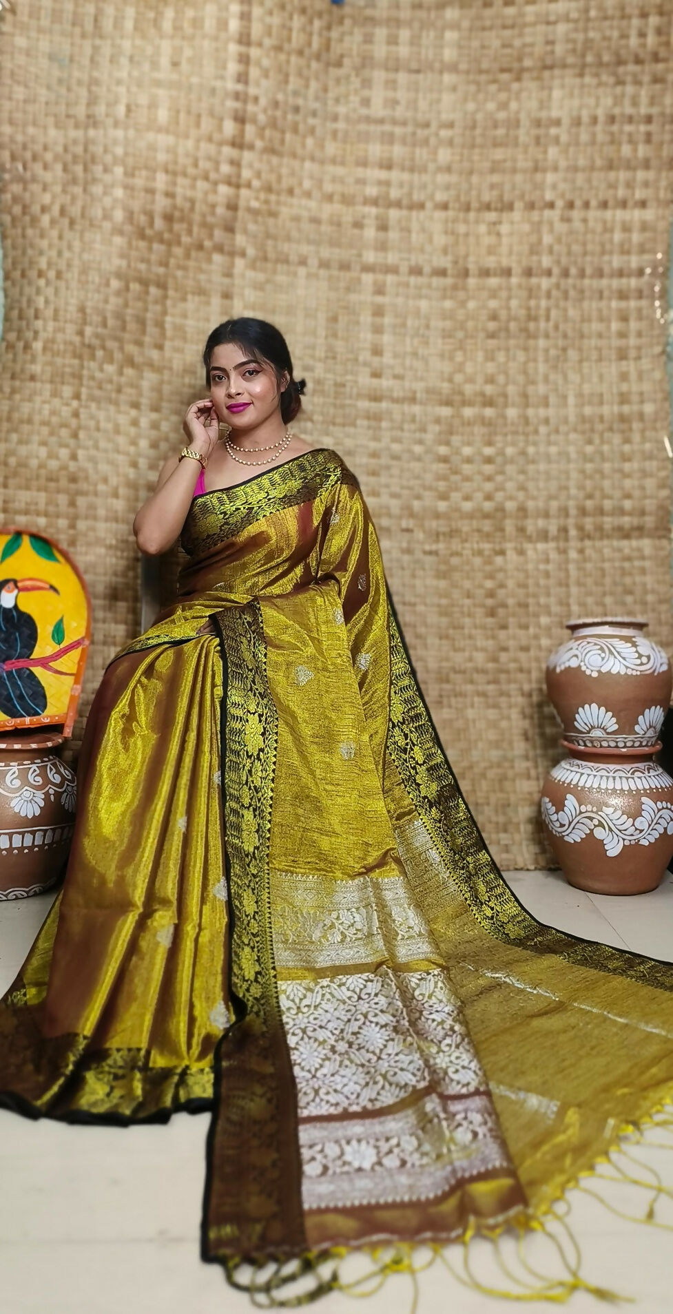Exclusive Collection Golden Beautiful Tissue Benarasi Saree - Swadesiicart