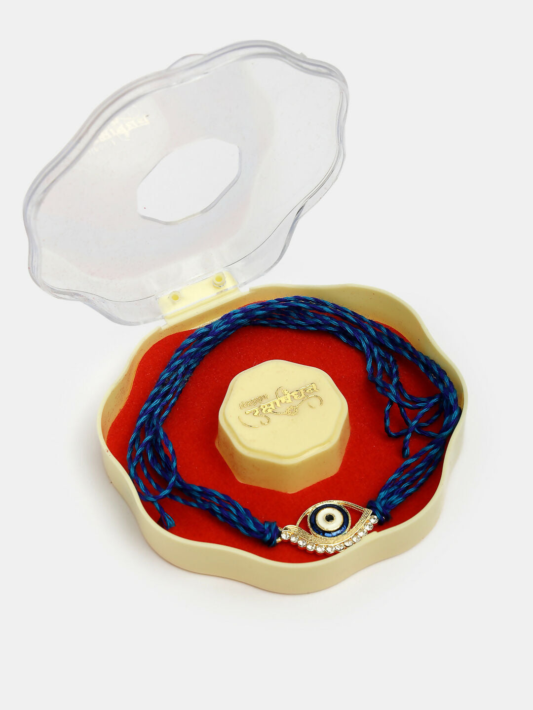 NVR Women & Men Set of 2 Blue Evil Eye Bhaiya Bhabhi Rakhi Set With Roli Chawal | Swadesiicart